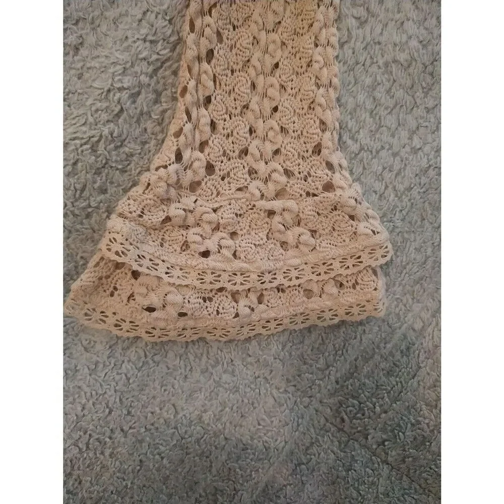 Free People Crocheted Flared Sleeve Top Small Beige Boho Cottage Core Y2k